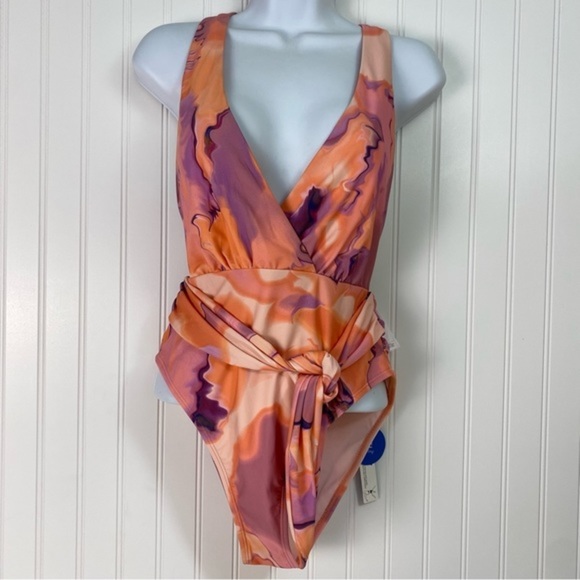 Cupshe Other - Cupshe One‎ Piece Swimsuit Medium Peach Lavender Water Color